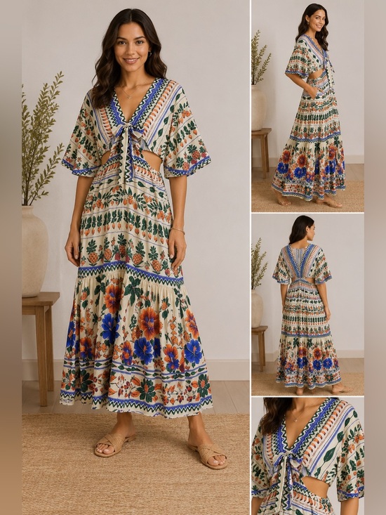 Anthropologie Dresses & Skirts - FARM Rio Anthropologie Tropical Botanical Tiered Maxi Dress Medium Boho